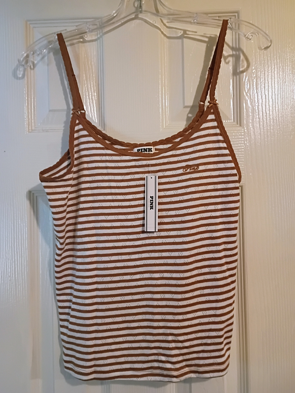 PINK Victoria's Secret Striped Brown & White Camisole Tank Top